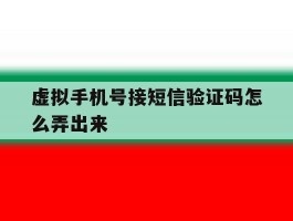 虚拟手机号接短信验证码怎么弄出来