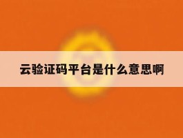 云验证码平台是什么意思啊